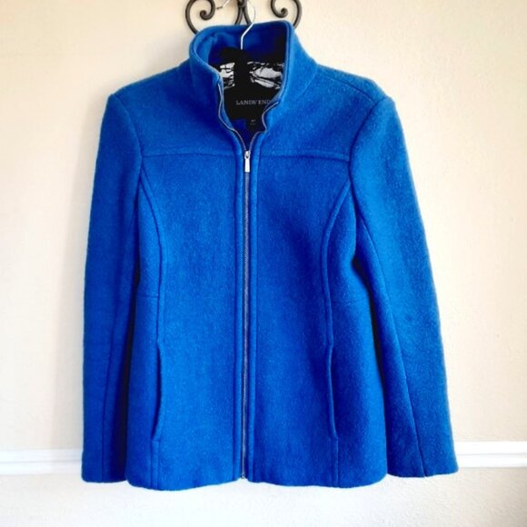 Lands End Boiled Wool Pea Coat Cornflower Blue 4P - Picture 8 of 12